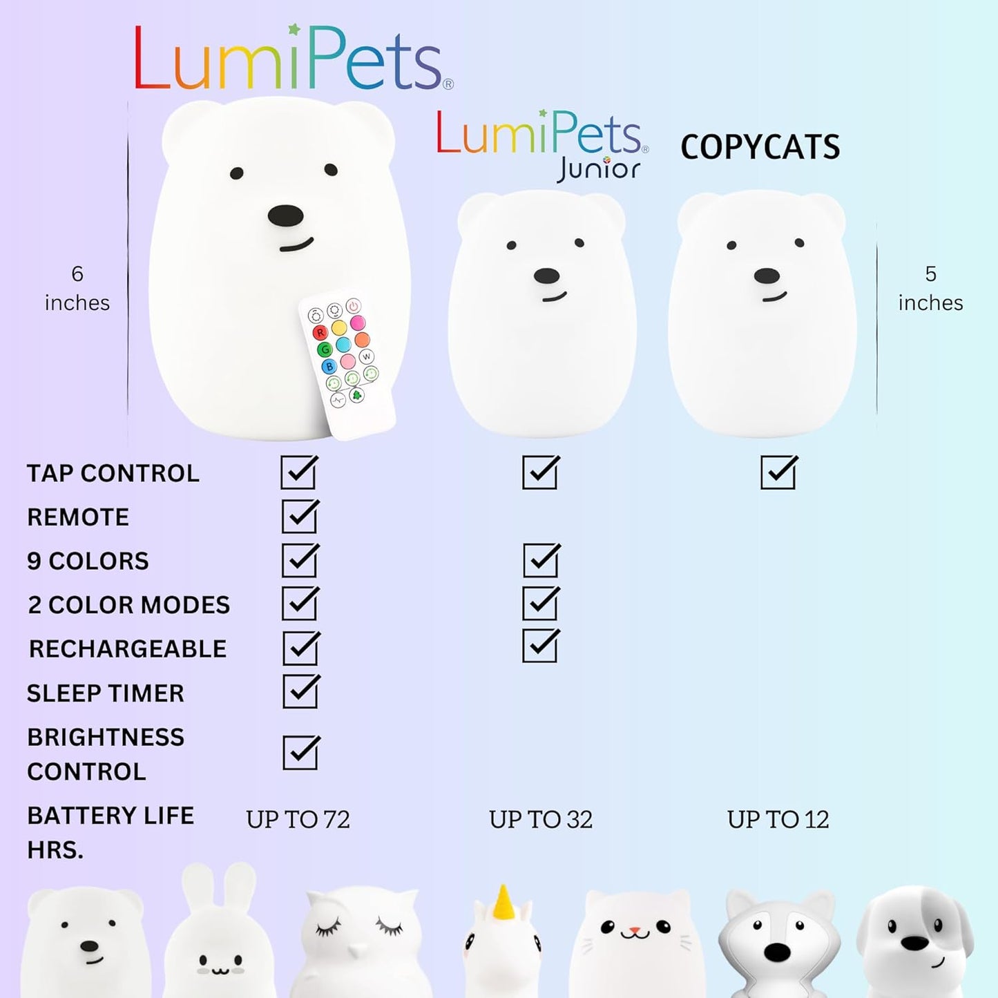 Bear Night Light - Remote Control Silicone Lamp with 9 Soft Colors & Sleep Timer - Rechargeable & Battery-Operated for Kids' Bedrooms & Nurseries