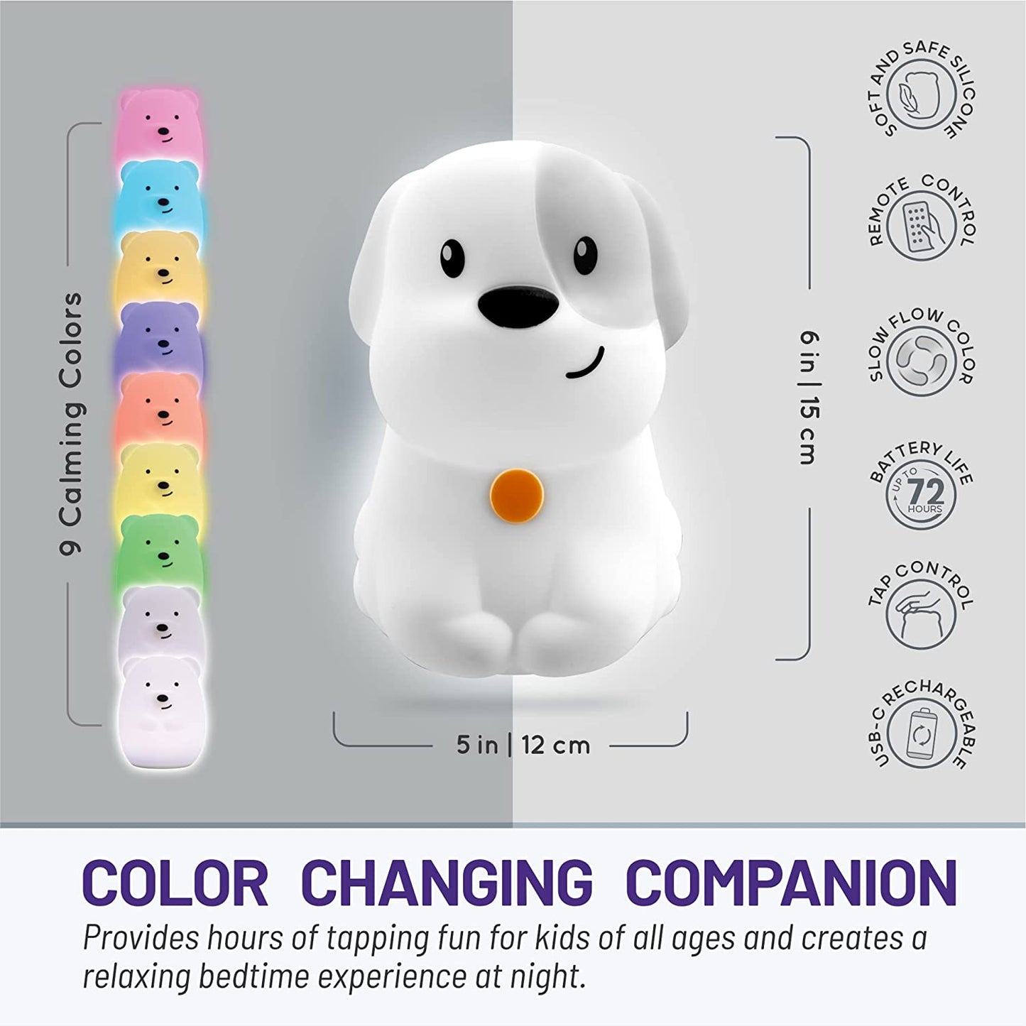 Puppy Night Light - Remote Control Silicone Lamp with 9 Soothing Colors & Sleep Timer | Rechargeable & Portable for Kids' Bedrooms, Nurseries, and Playrooms