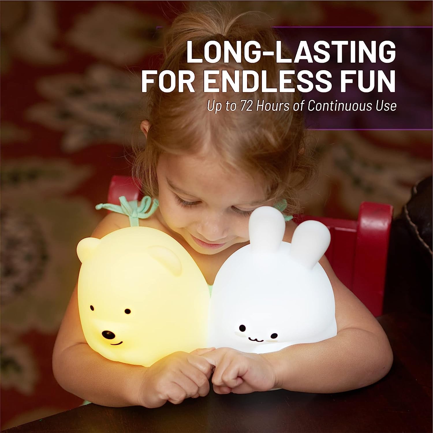 Bear Night Light - Remote Control Silicone Lamp with 9 Soft Colors & Sleep Timer - Rechargeable & Battery-Operated for Kids' Bedrooms & Nurseries