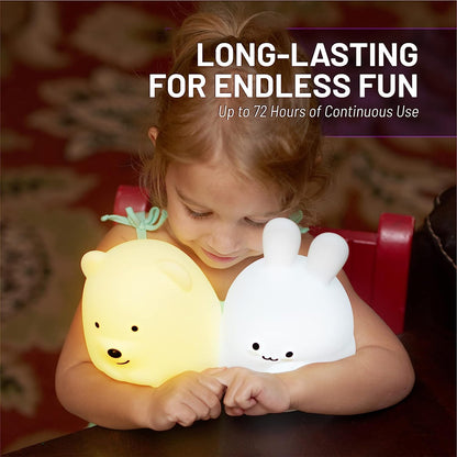 Bear Night Light - Remote Control Silicone Lamp with 9 Soft Colors & Sleep Timer - Rechargeable & Battery-Operated for Kids' Bedrooms & Nurseries