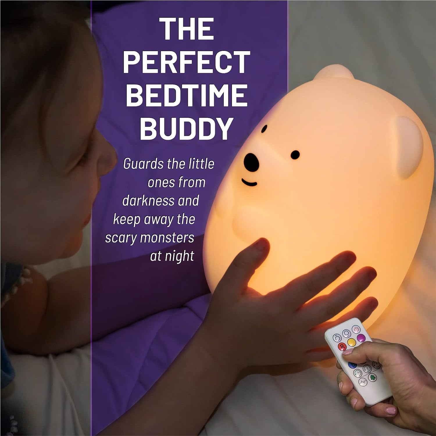 Bear Night Light - Remote Control Silicone Lamp with 9 Soft Colors & Sleep Timer - Rechargeable & Battery-Operated for Kids' Bedrooms & Nurseries