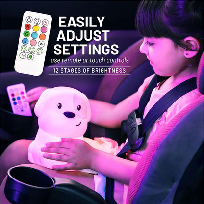 Puppy Night Light - Remote Control Silicone Lamp with 9 Soothing Colors & Sleep Timer | Rechargeable & Portable for Kids' Bedrooms, Nurseries, and Playrooms