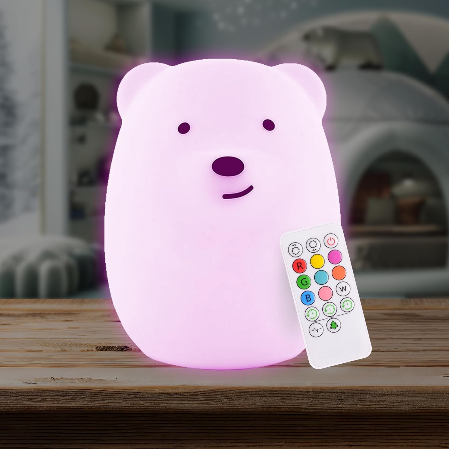 Bear Night Light - Remote Control Silicone Lamp with 9 Soft Colors & Sleep Timer - Rechargeable & Battery-Operated for Kids' Bedrooms & Nurseries