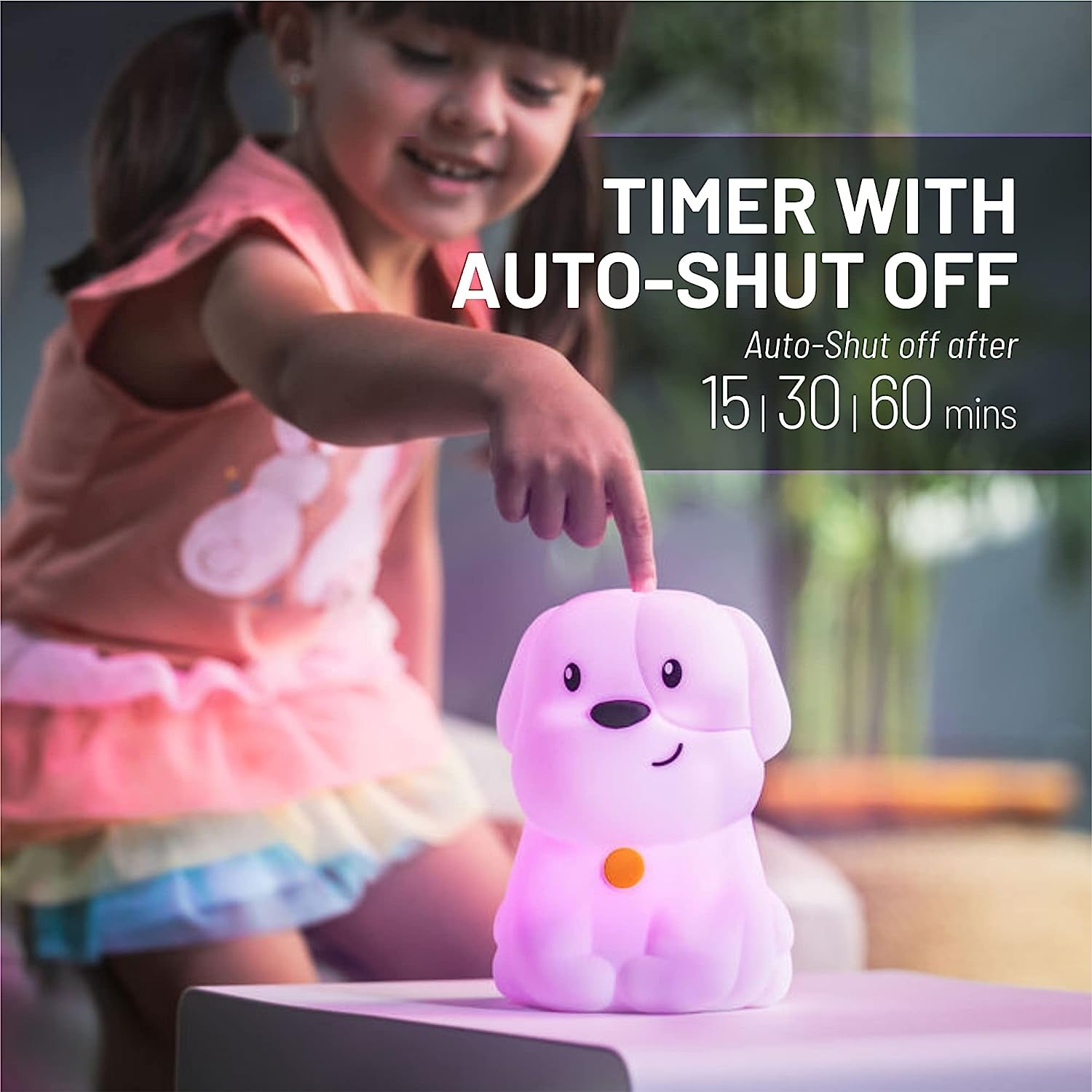 Puppy Night Light - Remote Control Silicone Lamp with 9 Soothing Colors & Sleep Timer | Rechargeable & Portable for Kids' Bedrooms, Nurseries, and Playrooms