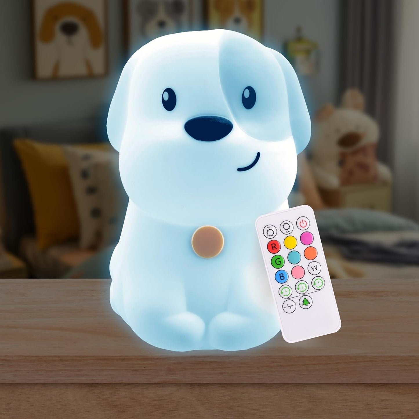 Puppy Night Light - Remote Control Silicone Lamp with 9 Soothing Colors & Sleep Timer | Rechargeable & Portable for Kids' Bedrooms, Nurseries, and Playrooms