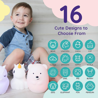 Bear Night Light - Remote Control Silicone Lamp with 9 Soft Colors & Sleep Timer - Rechargeable & Battery-Operated for Kids' Bedrooms & Nurseries
